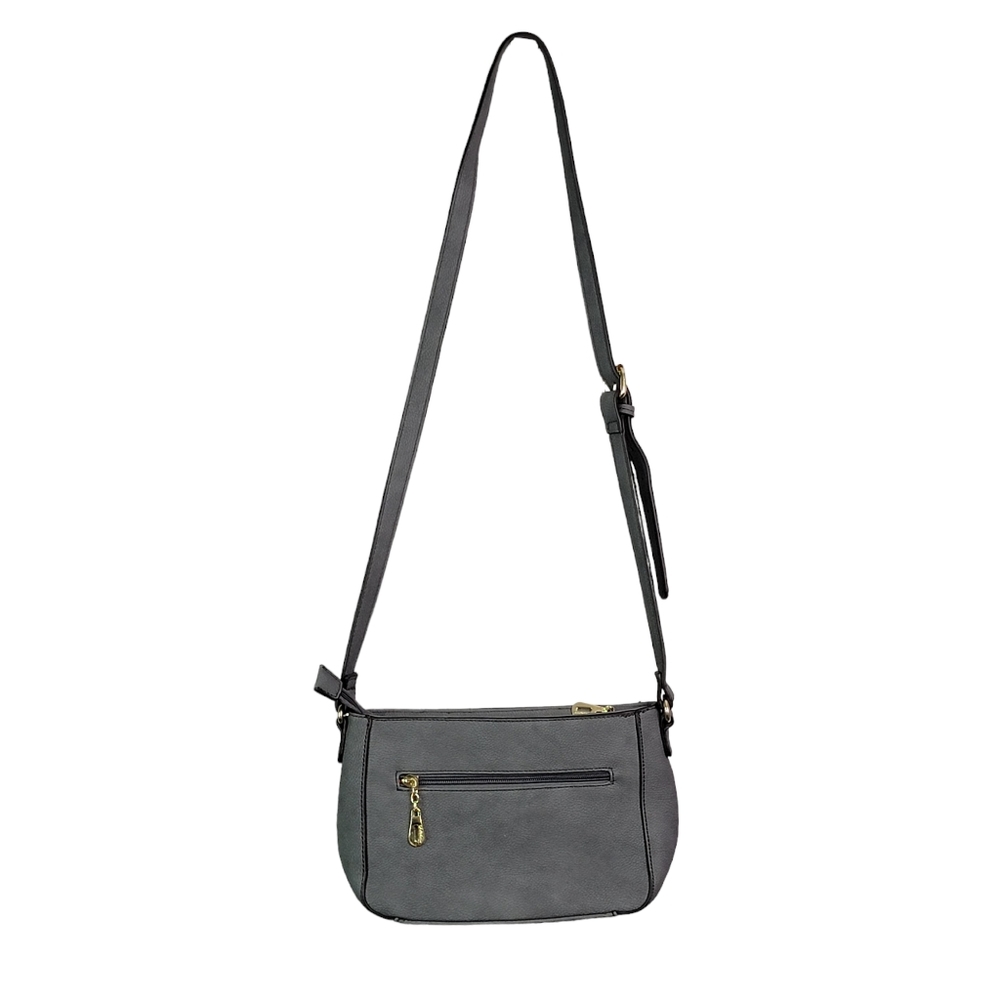 Fashion Gray 80's Inspired Leather Purse Red Inner Liner Crossbody Bag Purse